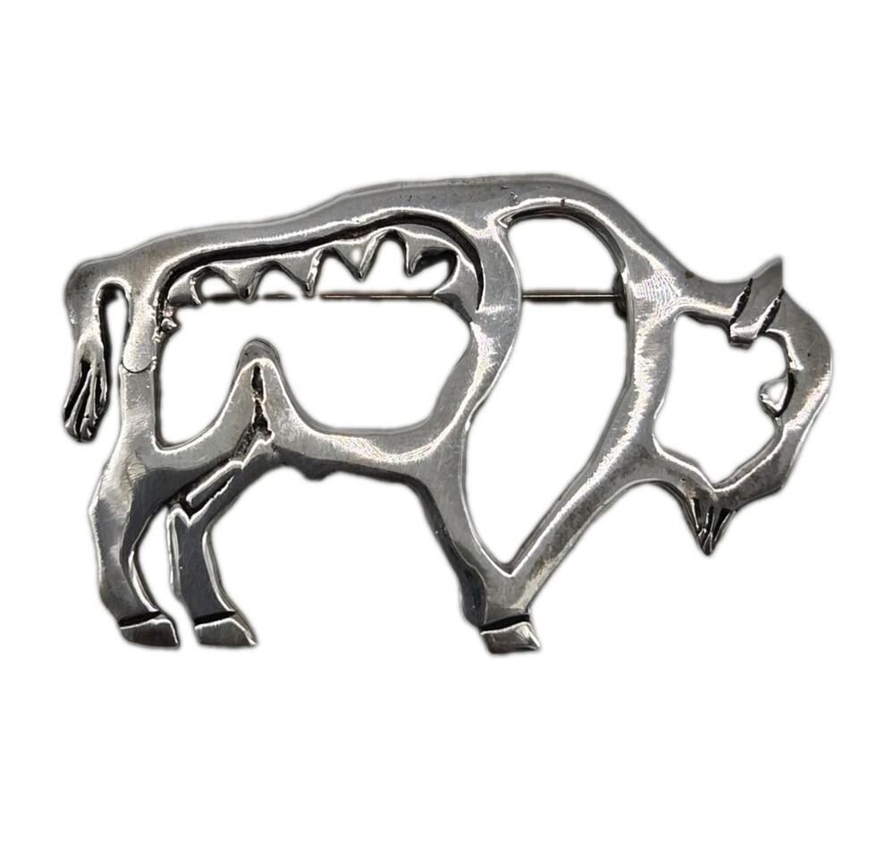 Vtg 70s Sterling Navajo GS Glen Irene Sandoval Buffalo Bison Outline Brooch Pin